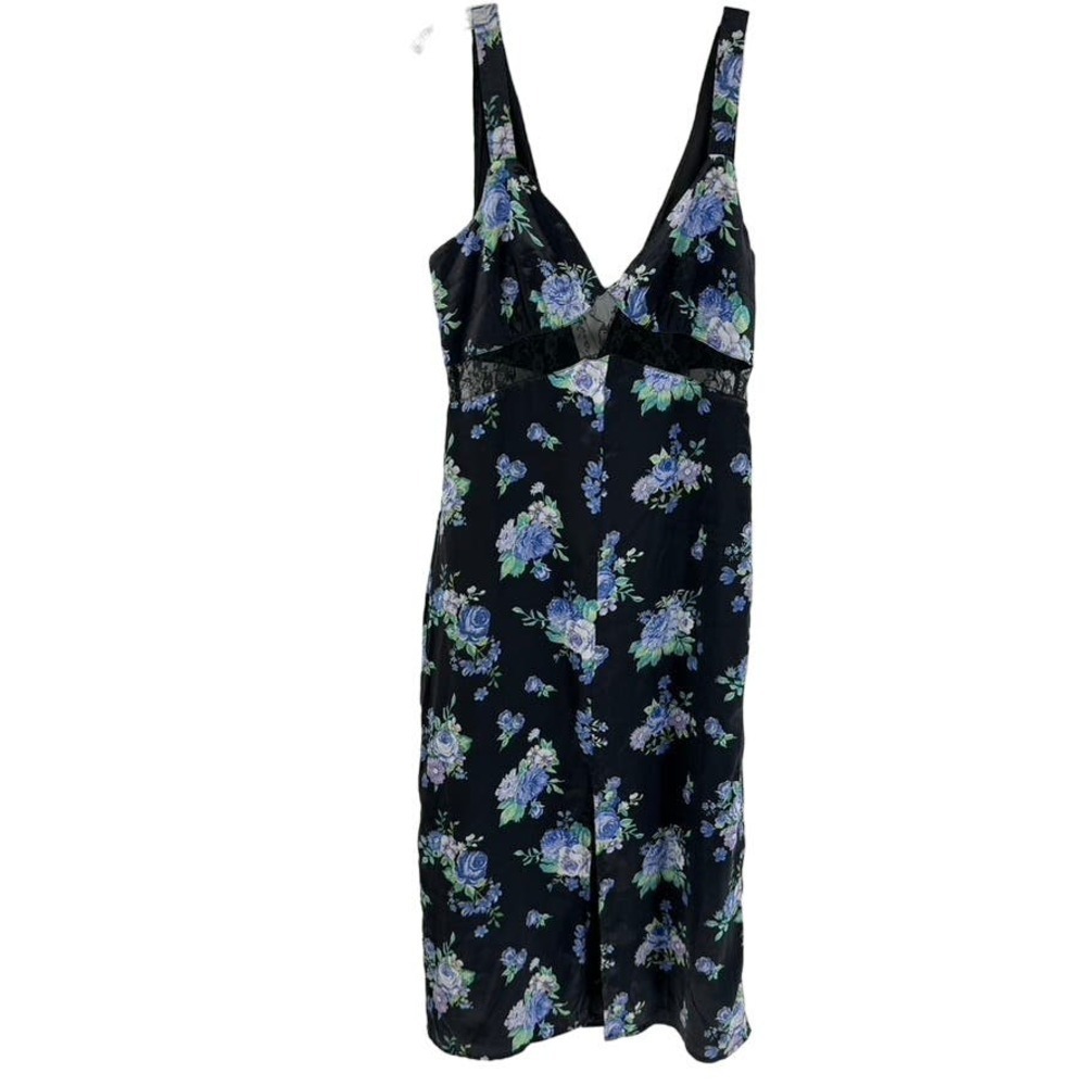 WeWoreWhat Black Midi Dress with Blue and Green Floral Pattern